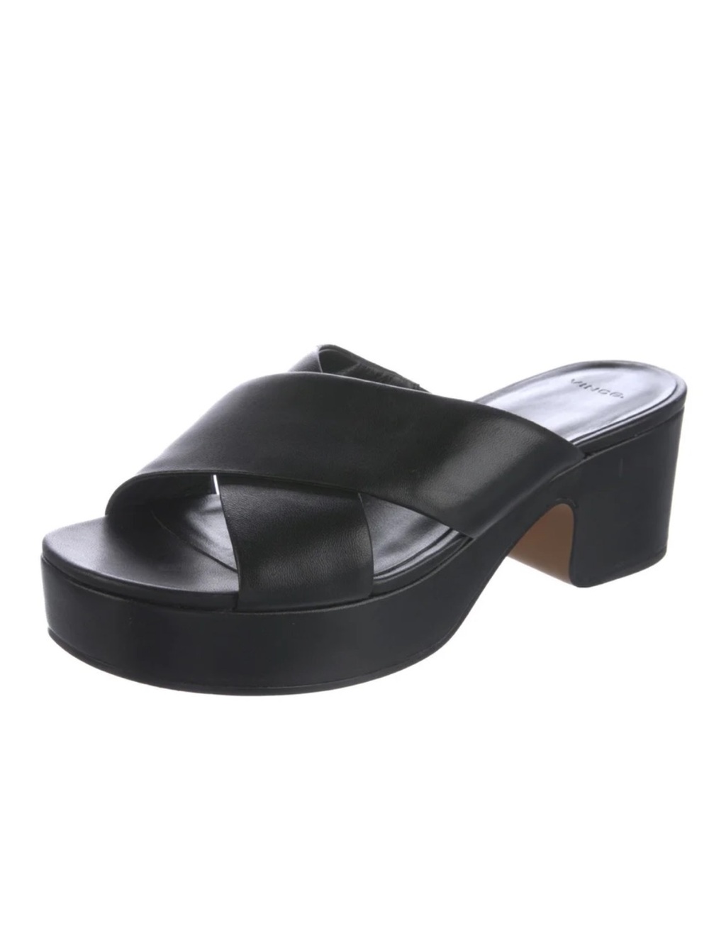 Vince Leather Slides Platform Black